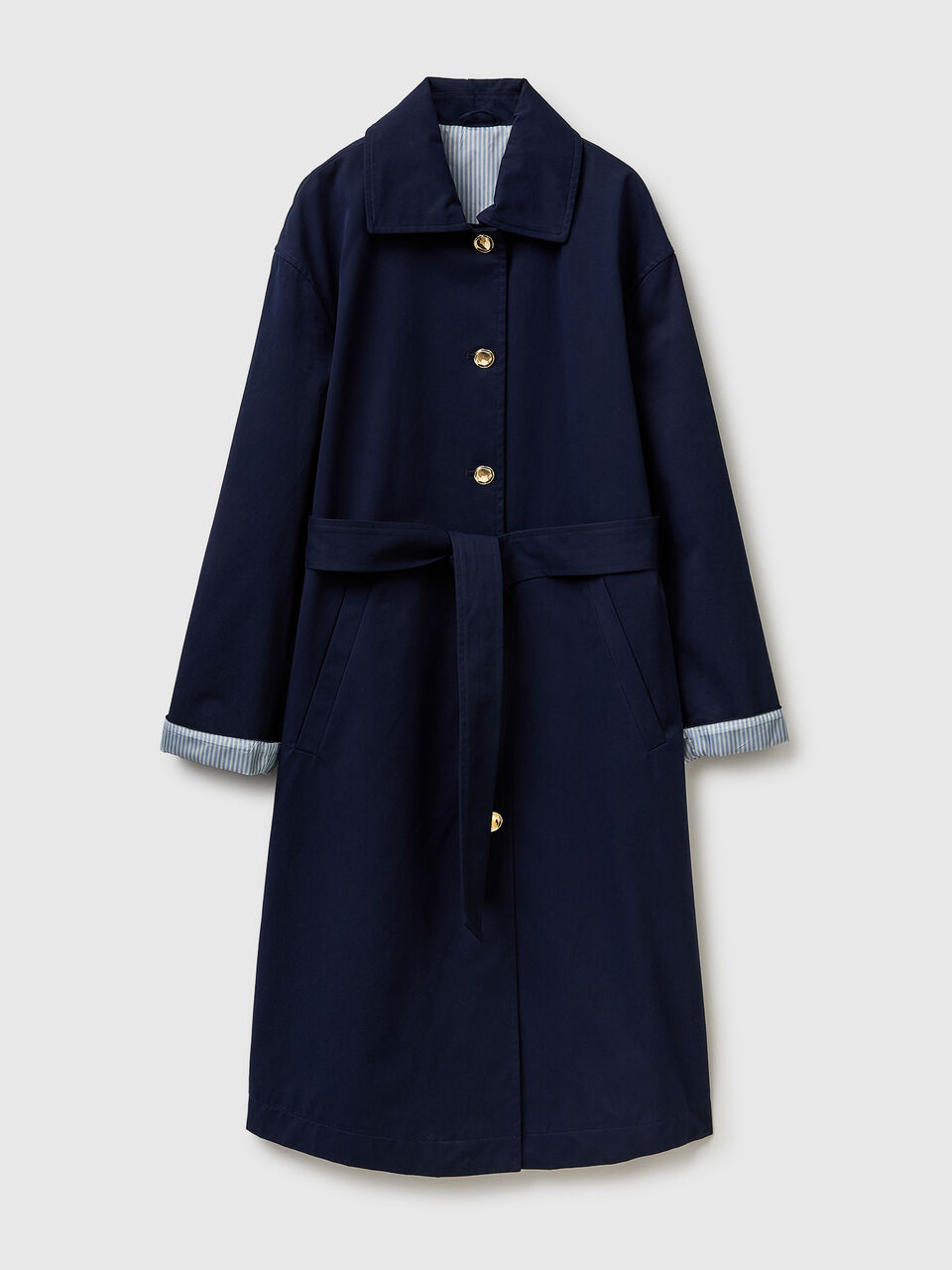 Long trench coat with striped lining