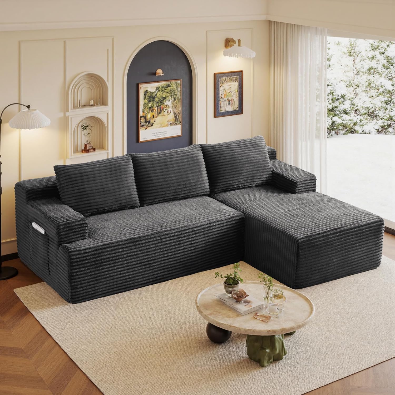 96 Sectional Couches for Living Room Cloud Couch Sofa with L-Shape Upholstered Boneless Couchs Modern Modular Sectional Couch with Chaise (Dark Grey, 96 W+Right Facing Chaise+2Seaters)