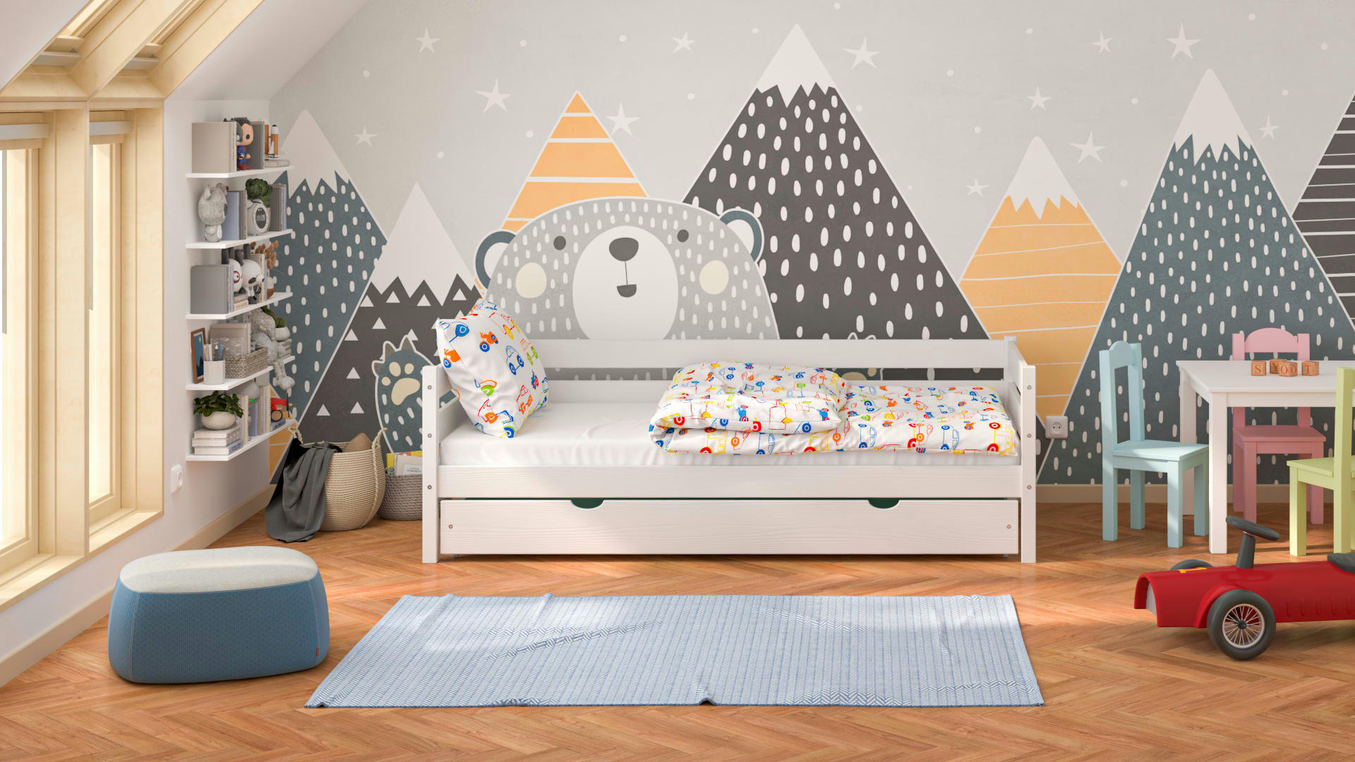 - Lit simple en pin massif 180x80 blanc