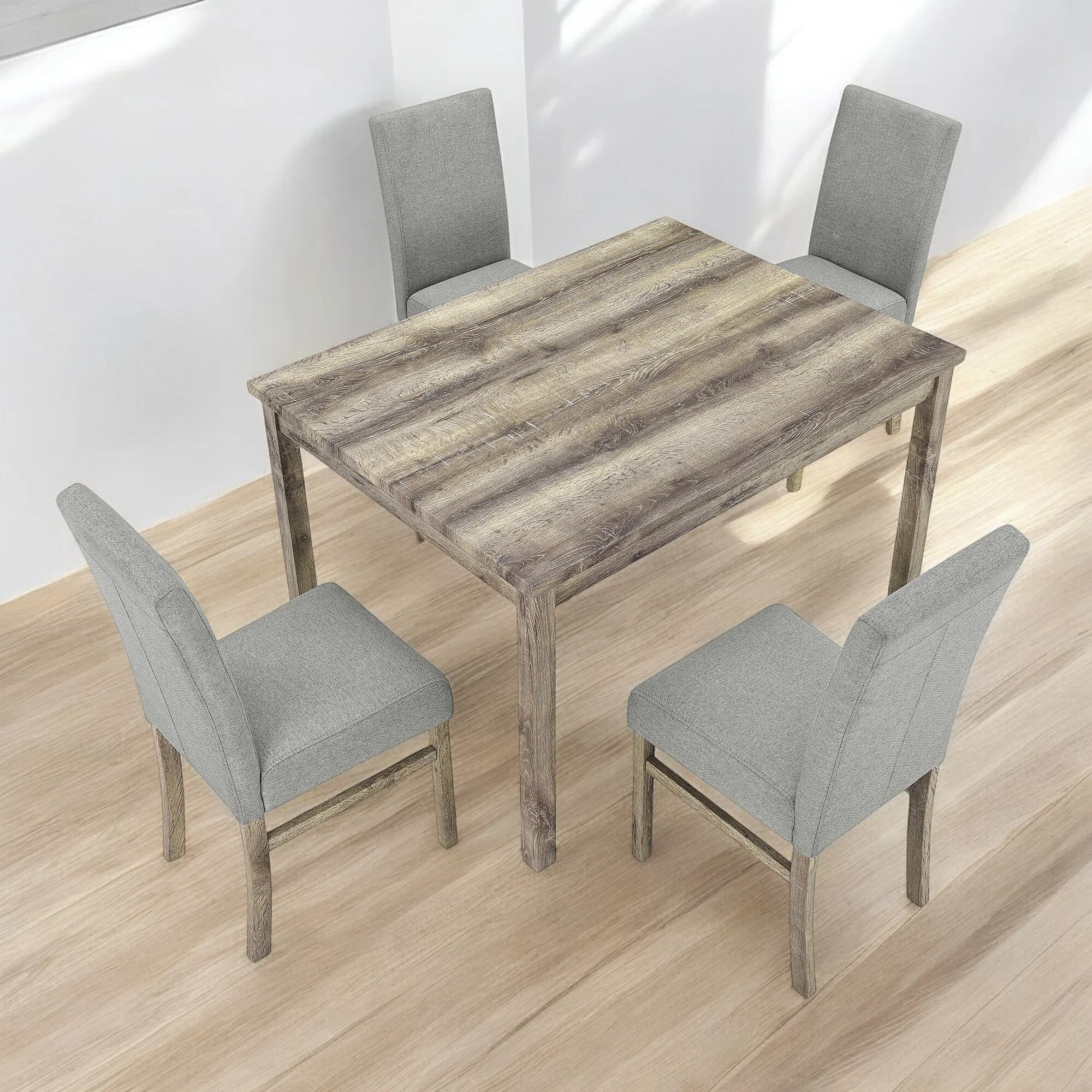 5-Piece Modern Rectangular Dining Table Set with Cushioned Chairs, Solid Wood Frame, for Small Kitchen or Dining Room