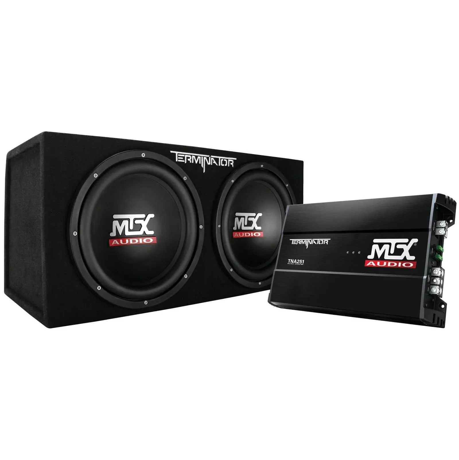 MTX 12 Dual Loaded Car Subwoofer w/Sub Box, Amplifier, & QPower Wiring Kit