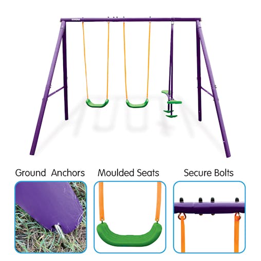 NNEDPE Kahuna Kids 4-Seater Swing Set Purple Green
