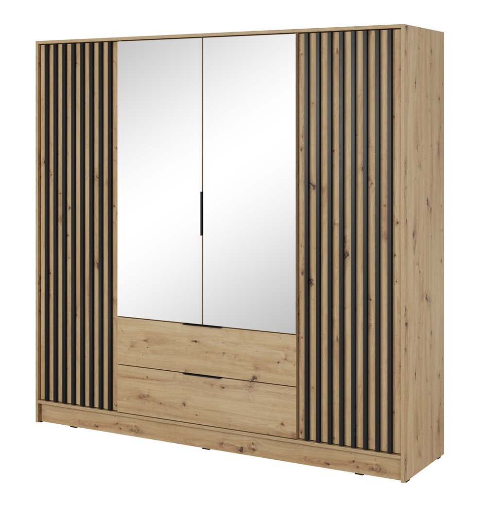 Szafa KELLY z lamelami i lustrem 206 cm - dąb artisan
