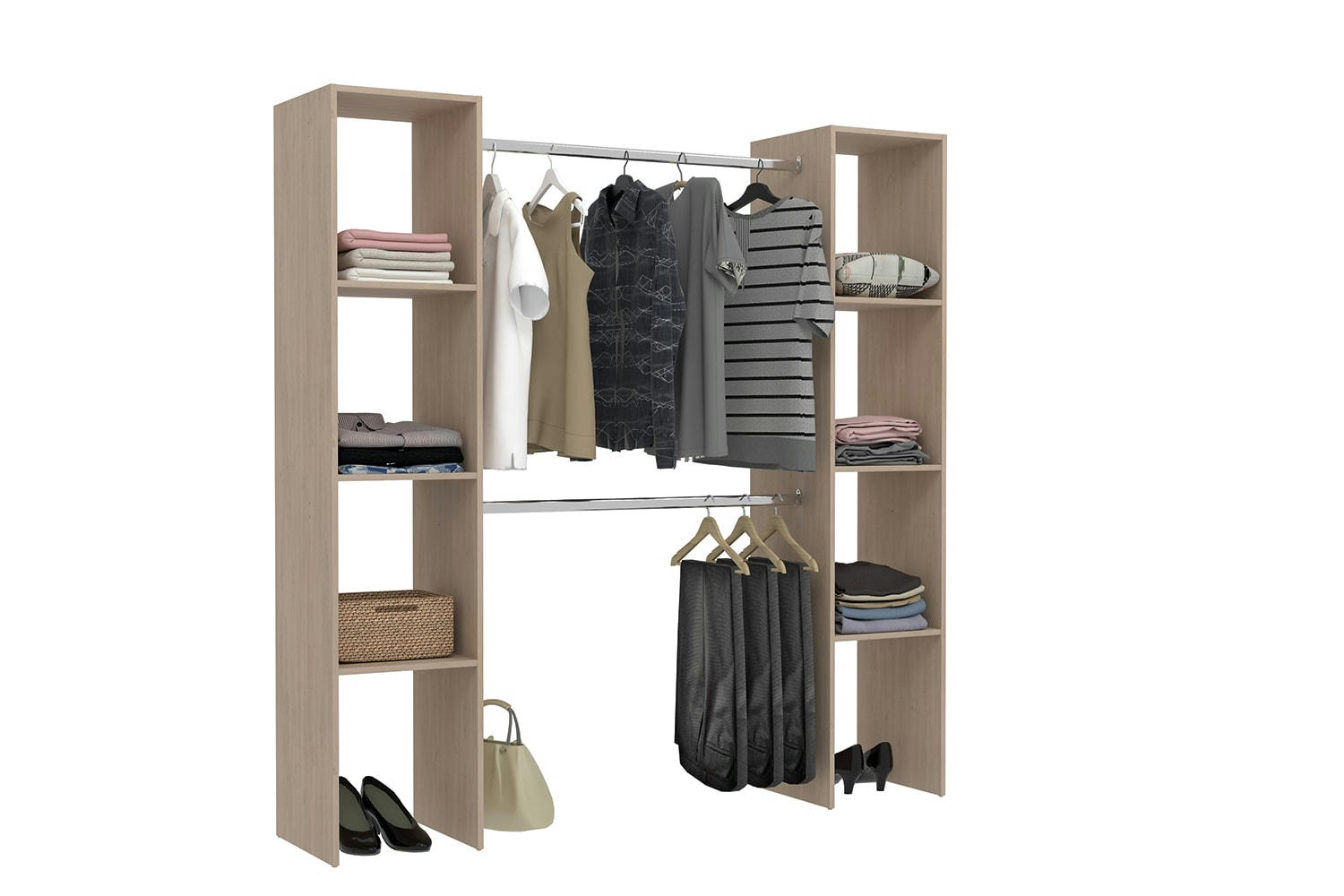 ELYSEE - Dressing bois avec 6 étagères et 2 penderies : 180 x 40 x 180 cm