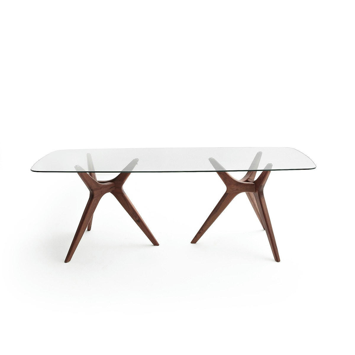 Table rectangulaire verre/noyer, Maricielo