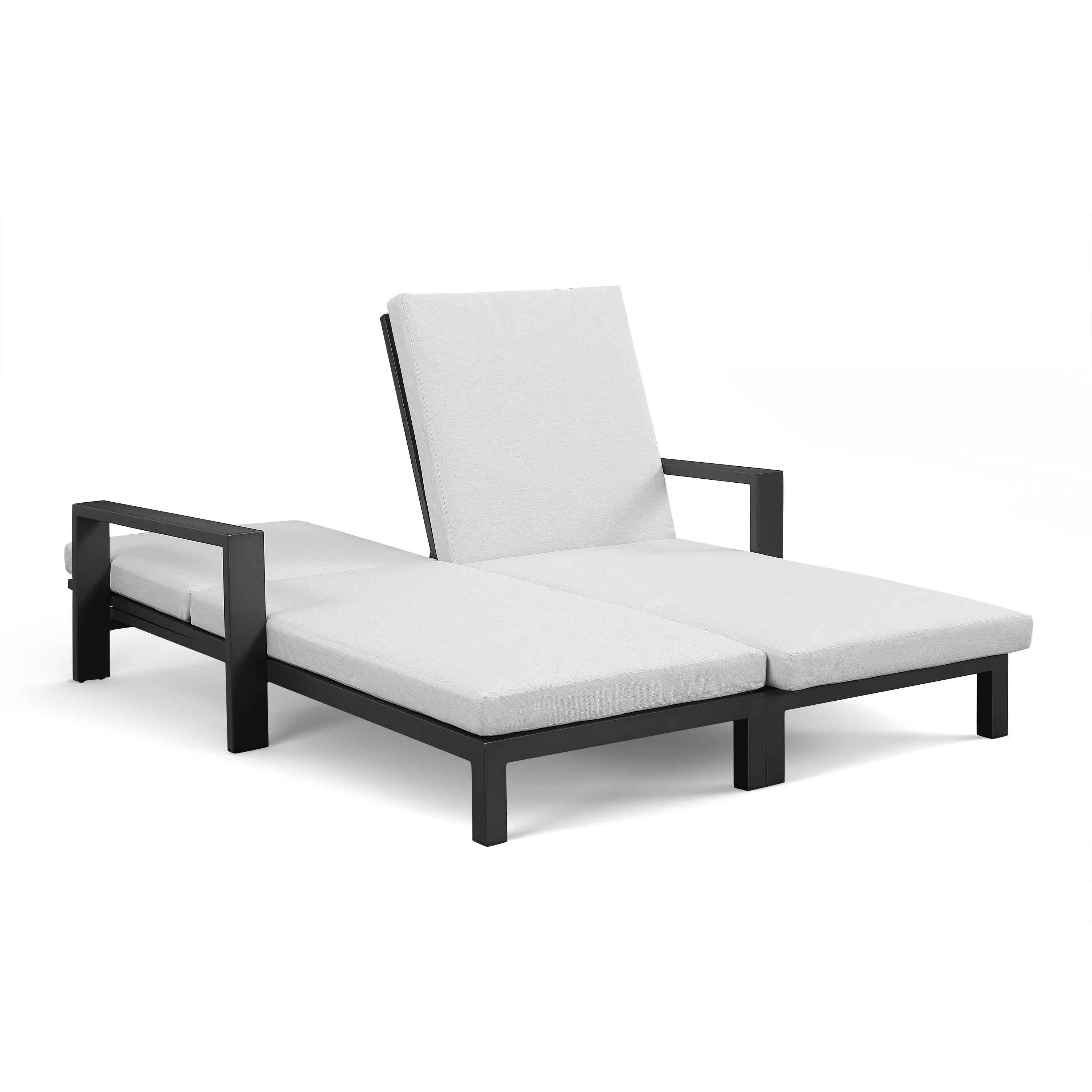 Benton Modern Aluminum Lounge Outdoor Double Chaise with Cushion - N/A