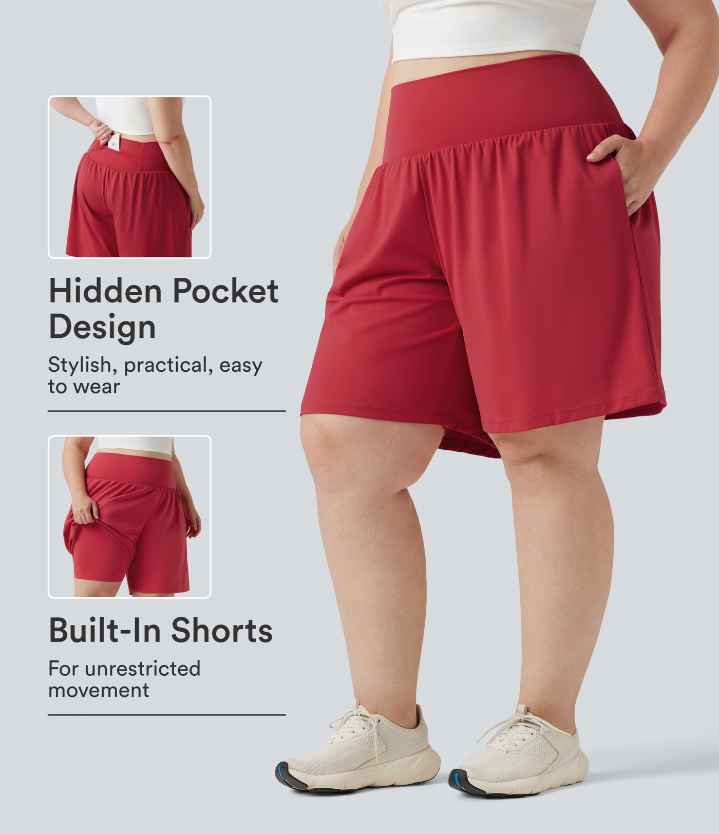Short de yoga grande taille SoftlyZero™ Airy 2-en-1 taille très haute, à effet frais InstantCool, avec poches, 23 cm