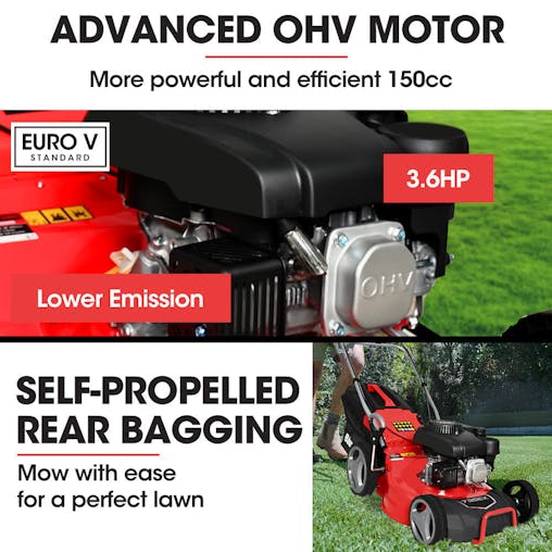 NNEMB 18' 150cc Lawn Mower, 8 Heights, Steel Deck, Cup Holders, 4-Stroke Petrol Lawnmower - 730EX