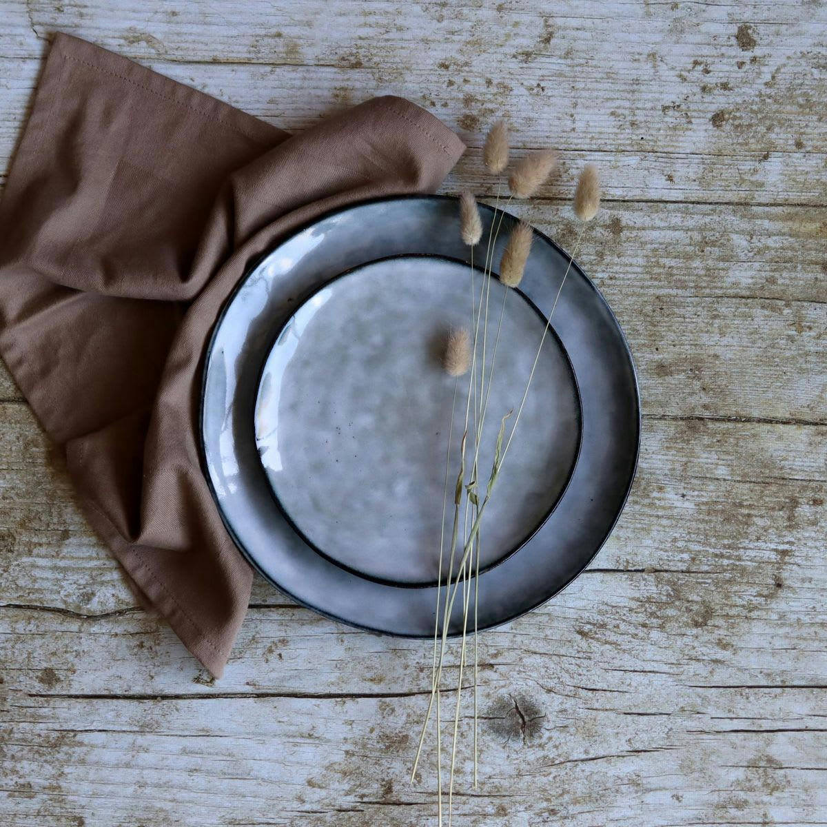 ARONAL - Lot de 6 assiettes desserts en grès bleu 20,5cm