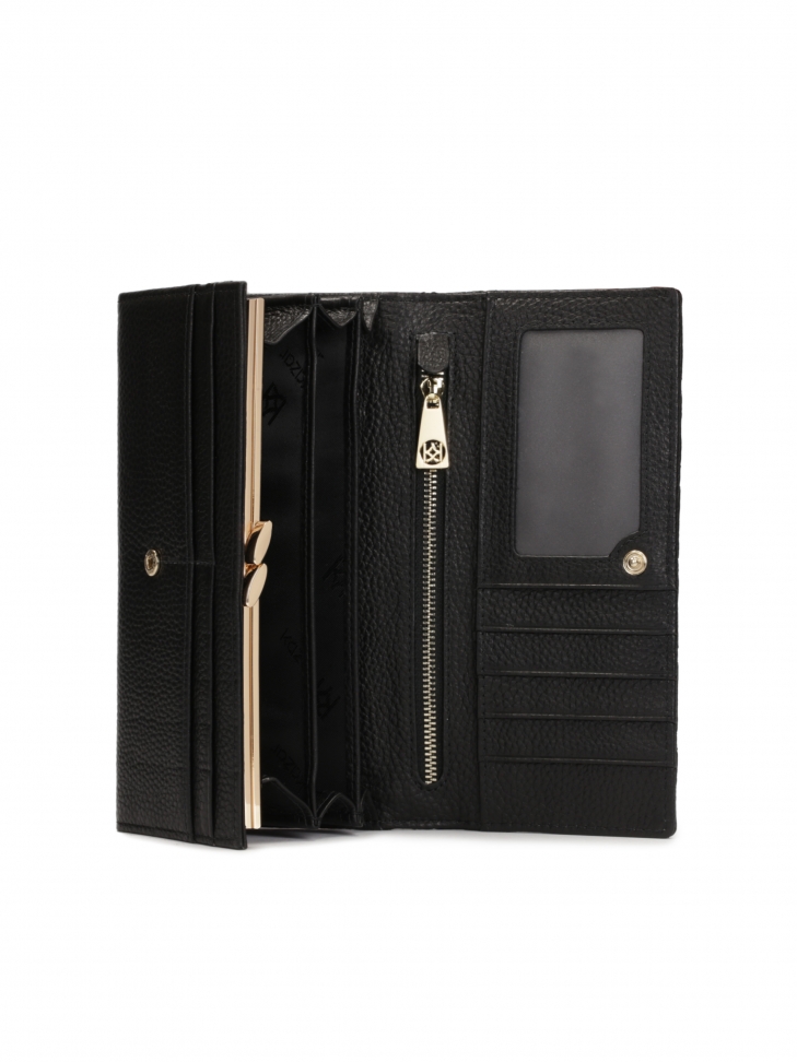 Elegant black wallet with quilting and gold rhinestones