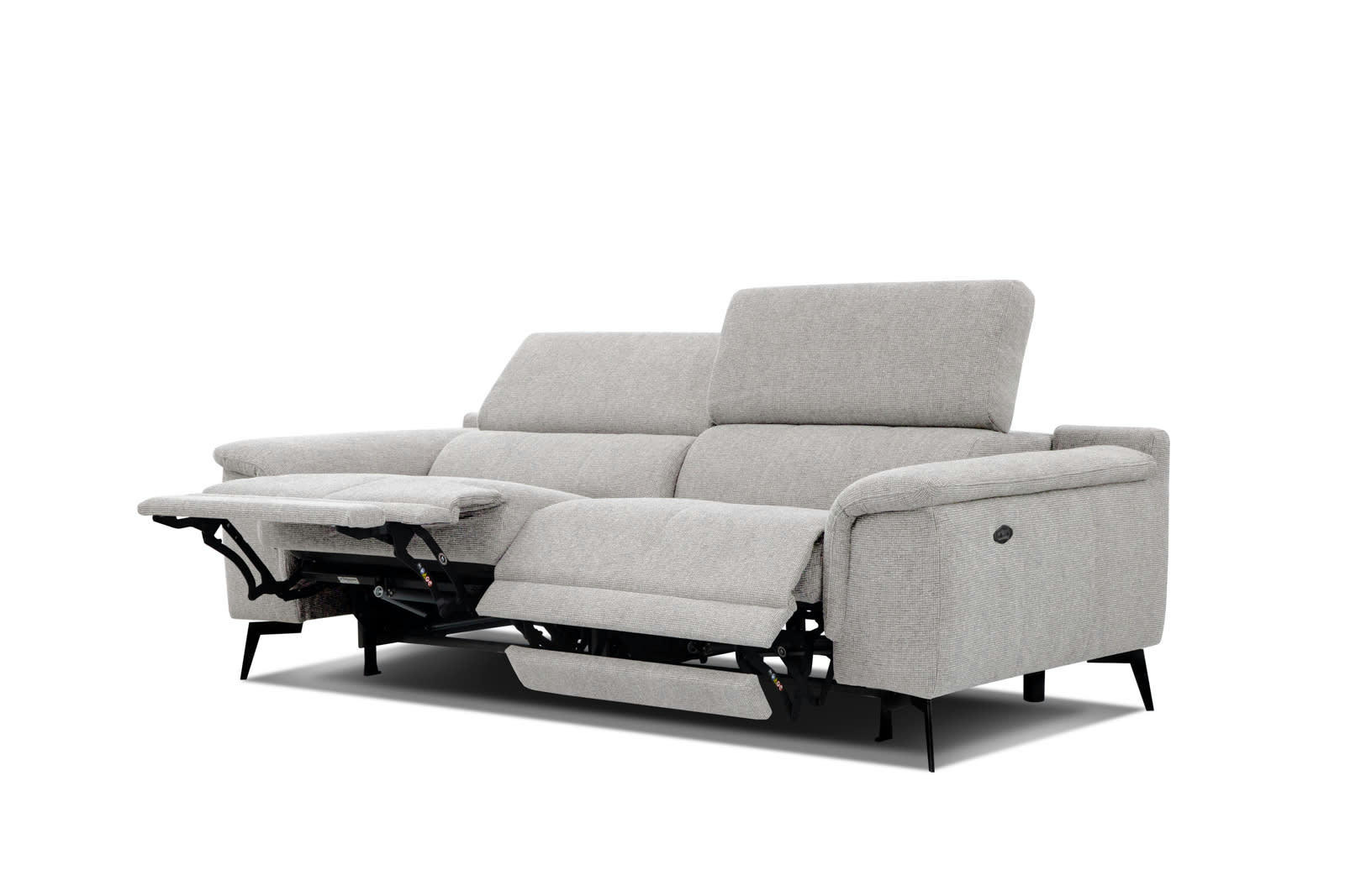 FIERO - Canapé droit 3 places XXL avec 2 relax  électriques tissu beige clair