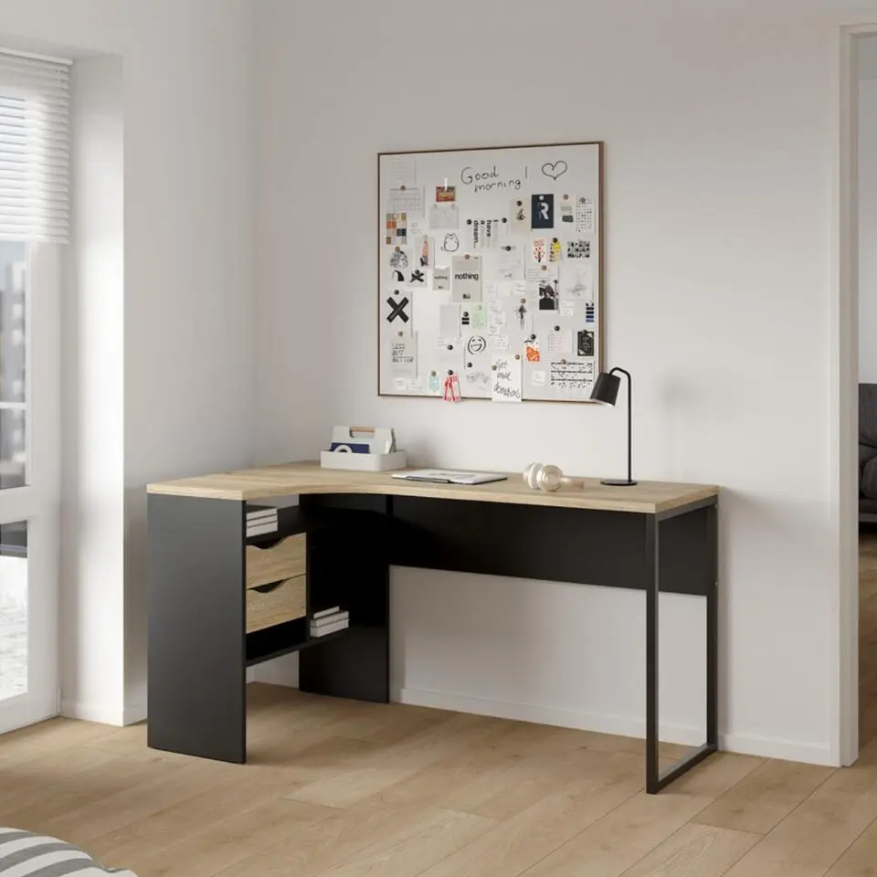 Bureau hoek Naturel/Zwart - 145x80x75cm - Function Plus
