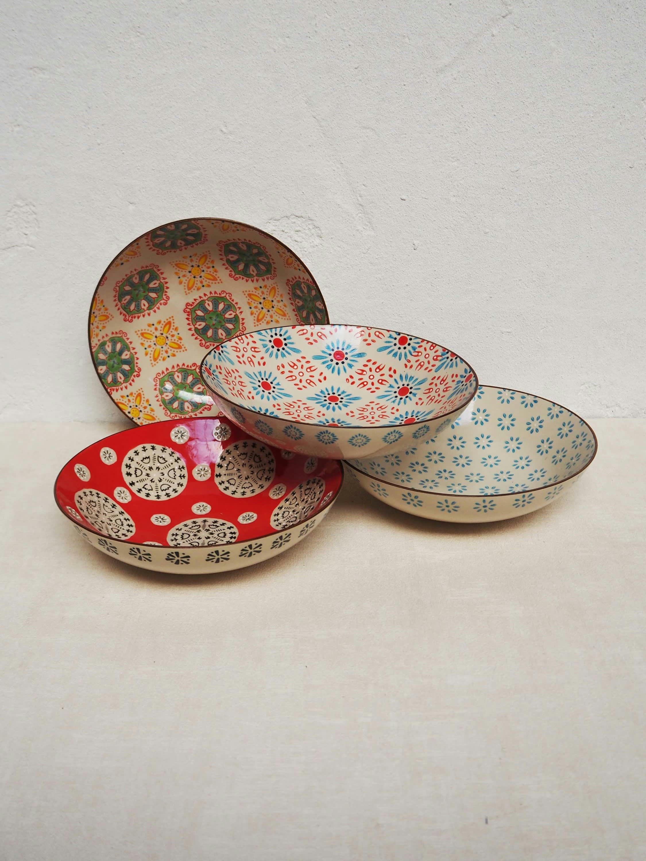 BOHEMIAN - Set de 4 assiettes creuses en céramique multicolore