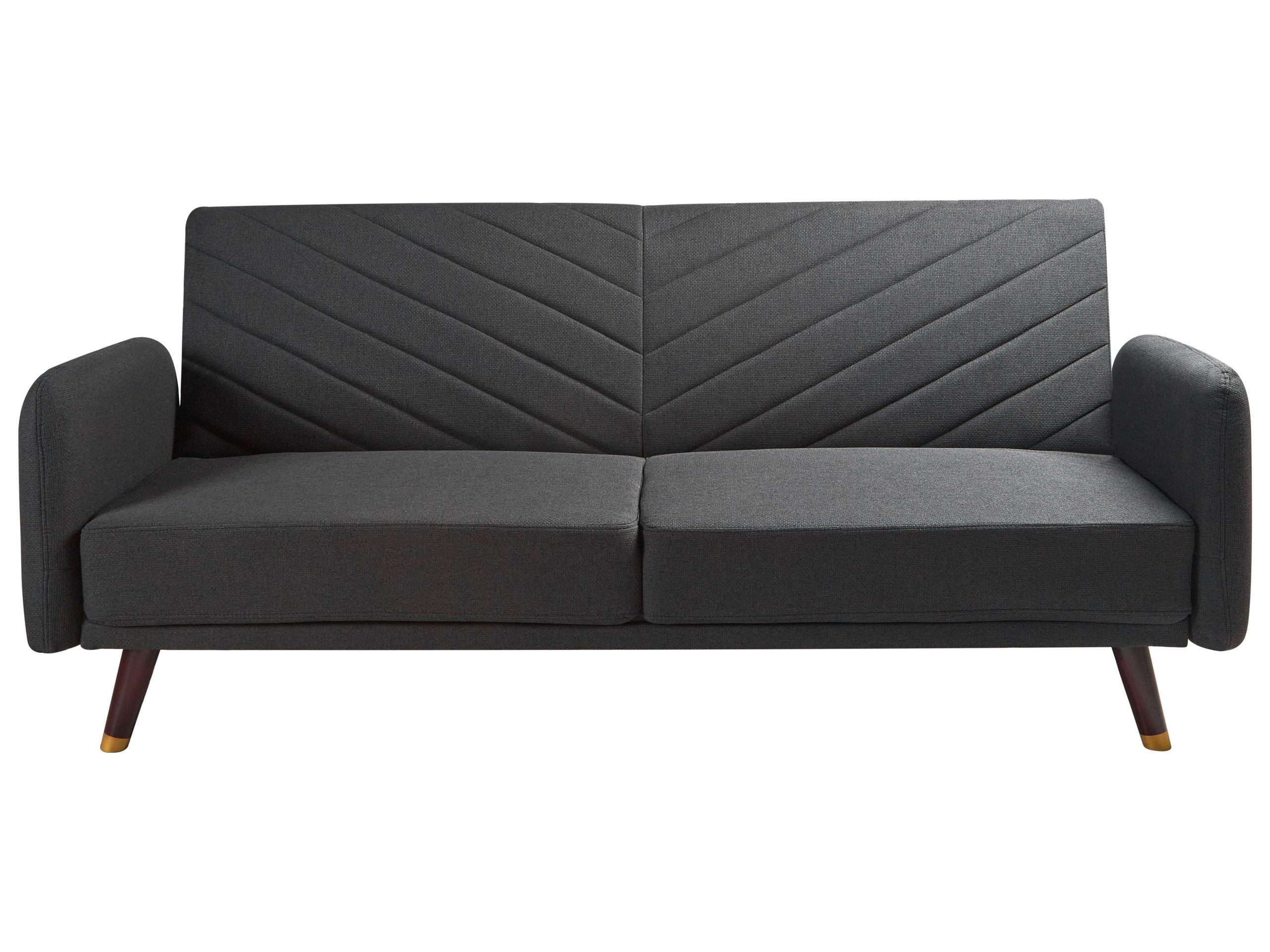 Sofa kanapa rozkładana len syntetyczny czarna