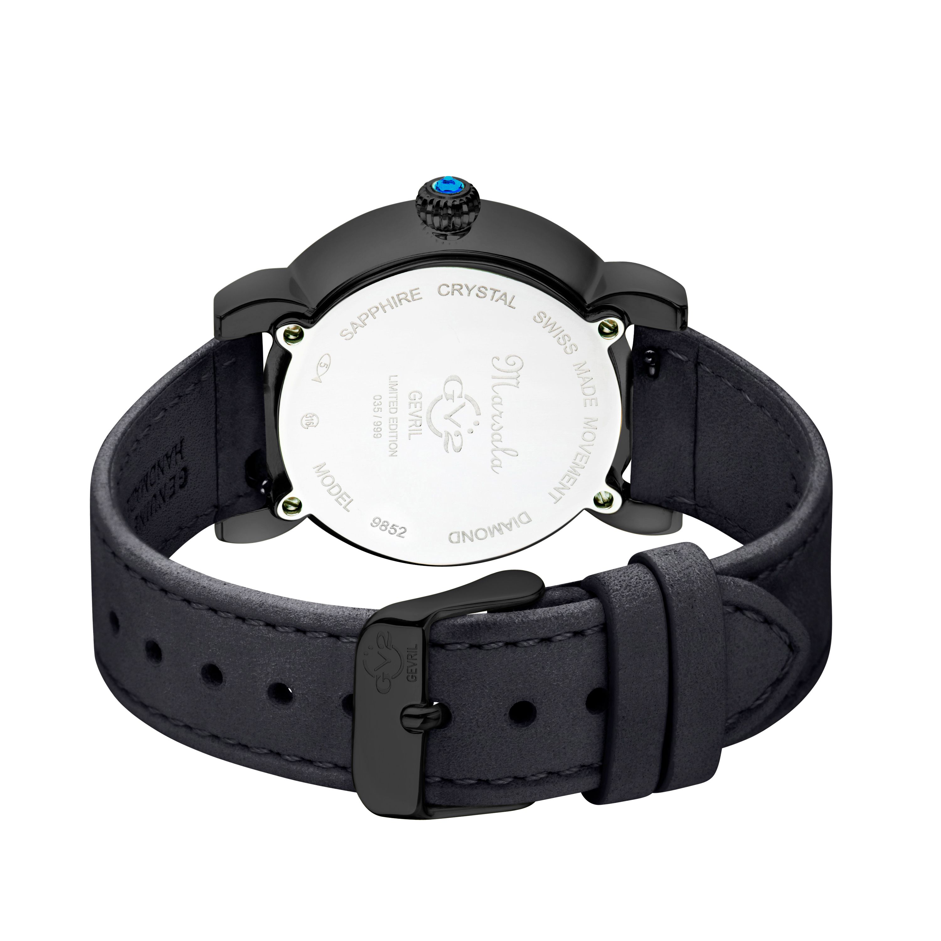 GV2 Marsala Tortoise Swiss Quartz Diamonds Mother Of Pearl Dial, Black Suede Strap Watch