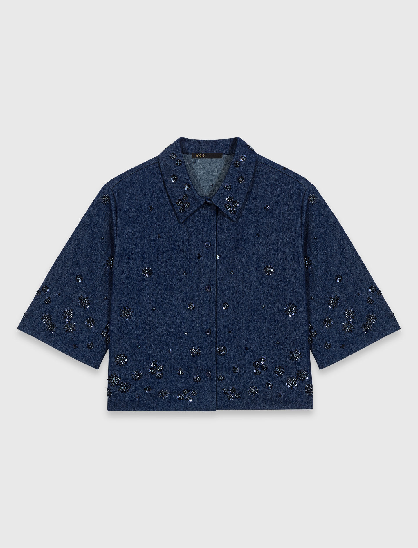 Chemise courte en denim brodé