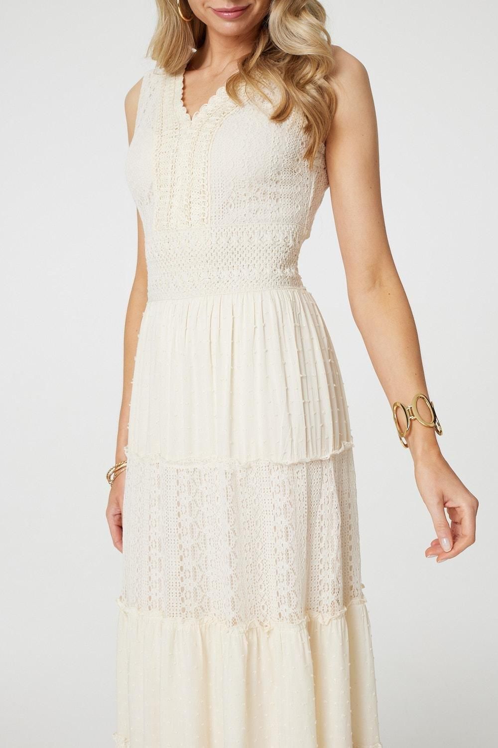 Izabel London Lace Detail Sleeveless Tiered Maxi Dress