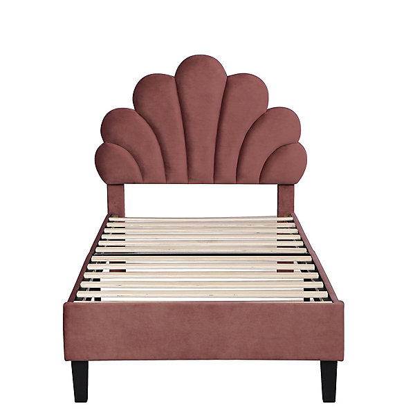 Lit adulte lit 90x200 cm lit rembourré lit cadre à lamelles Single velours pâte de haricot rouge