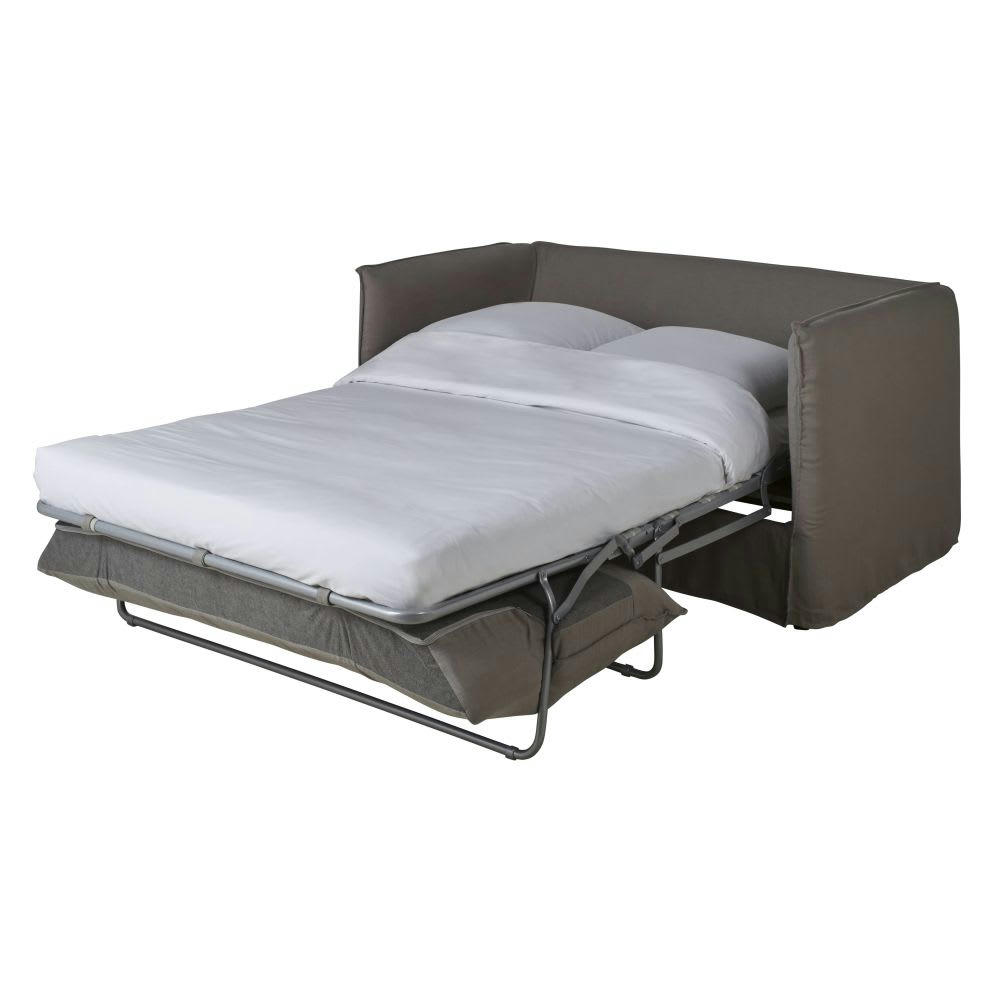 Louvain - Housse de canapé convertible 2 places en lin supérieur gris