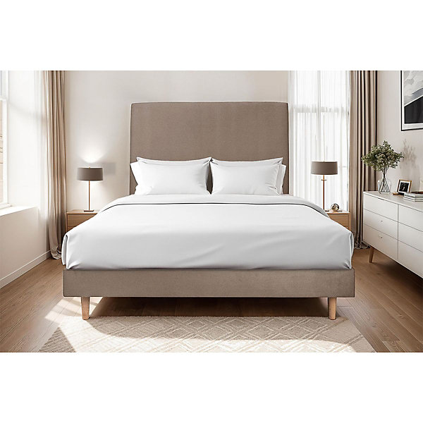 Lit avec tête de lit tapissier velours et sommier kit- Lit en bois massif