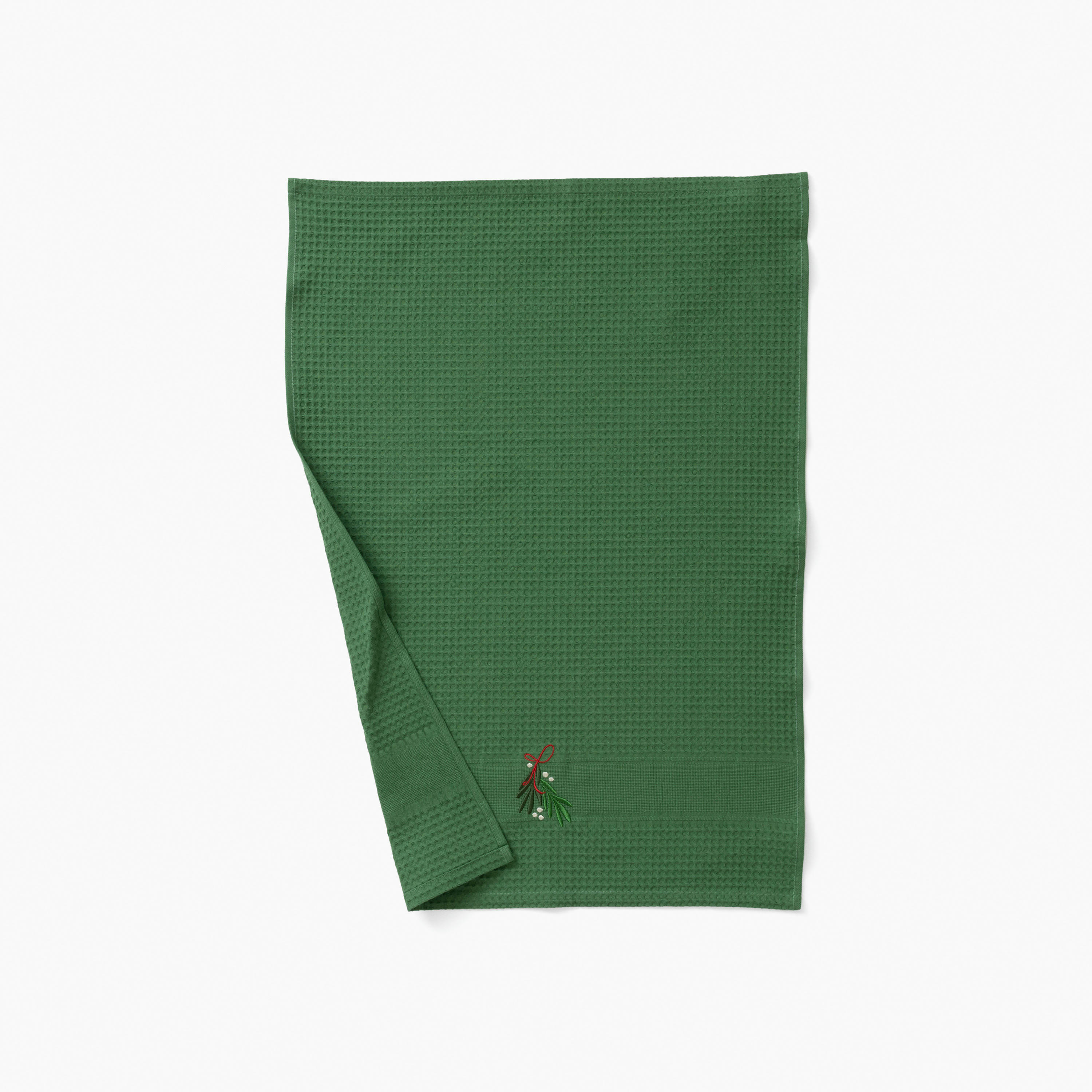 TRADITION - Torchon de cuisine Sapin nid d'abeille brodé vert 50 x 70 cm