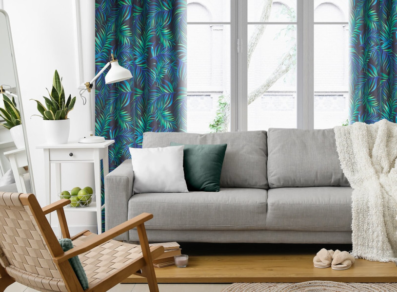 Zasłona PALMS 140x250 cm Czarna Palmy Przelotki Sypialnia