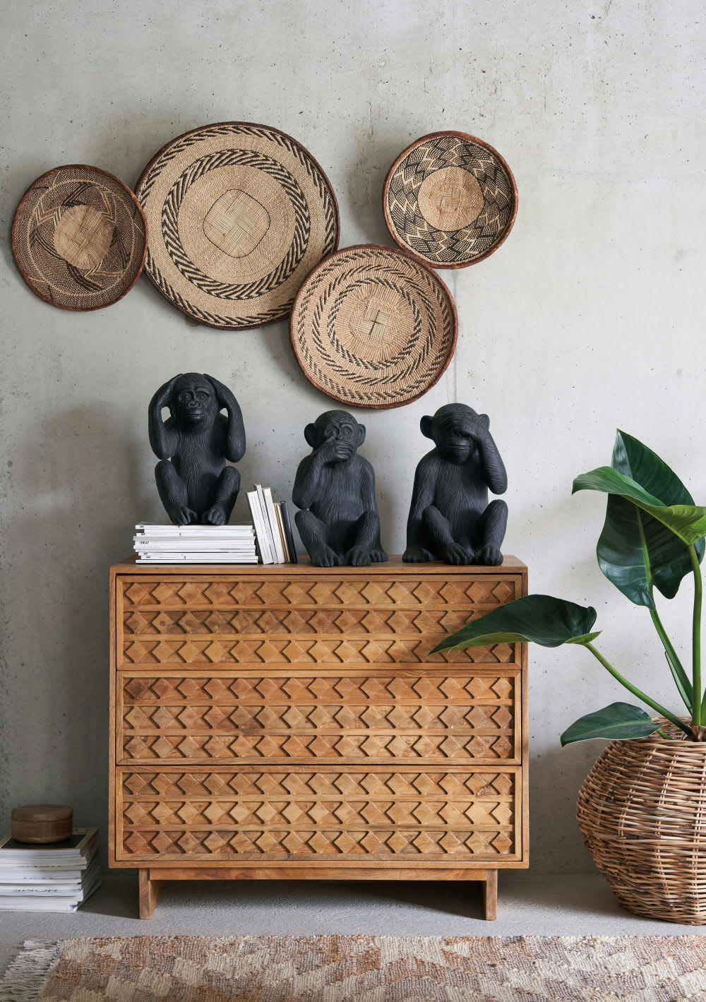 - Déco à poser singes en résine noire (x3)