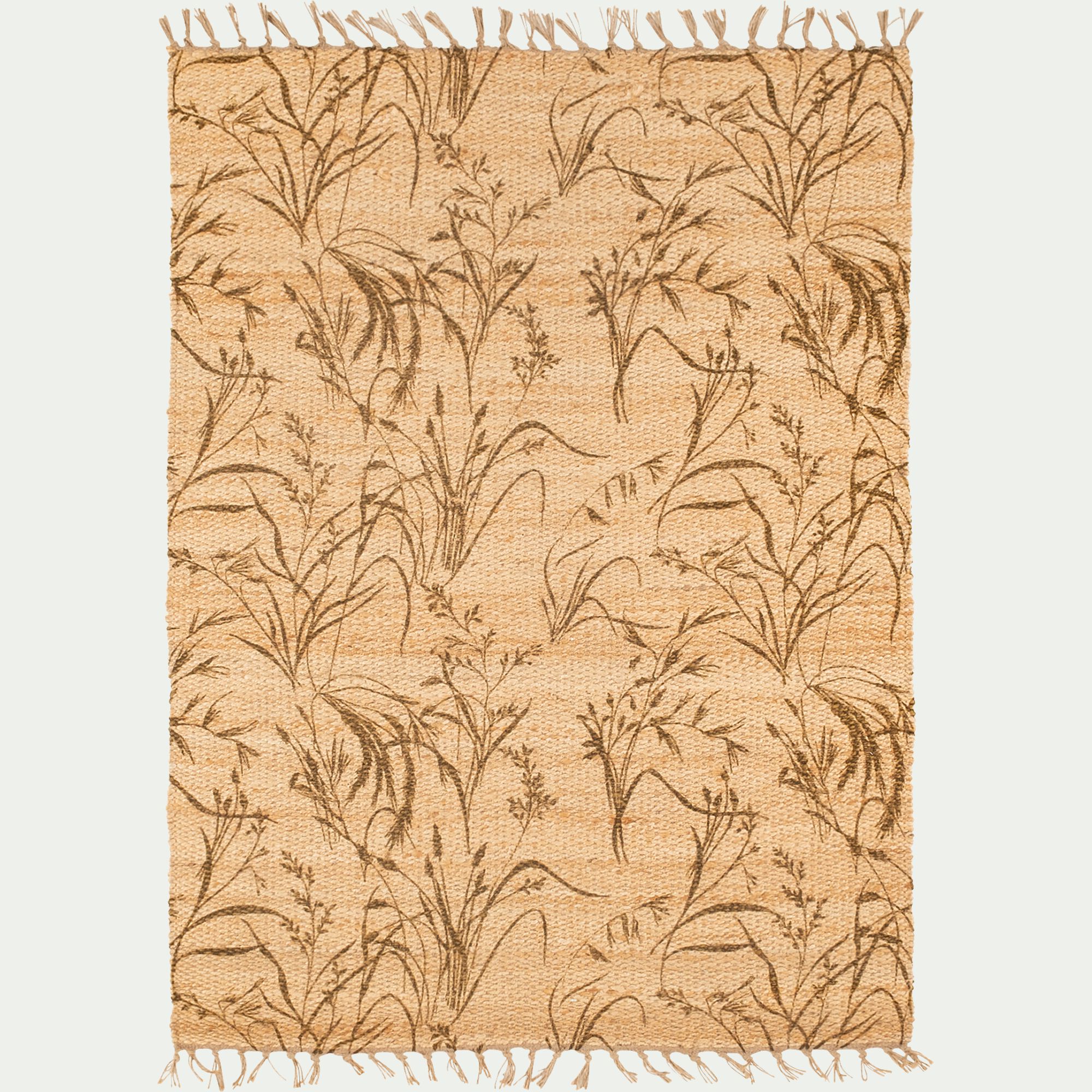 OYAT - Tapis en jute à motif végétal finition franges 160x230cm - naturel
