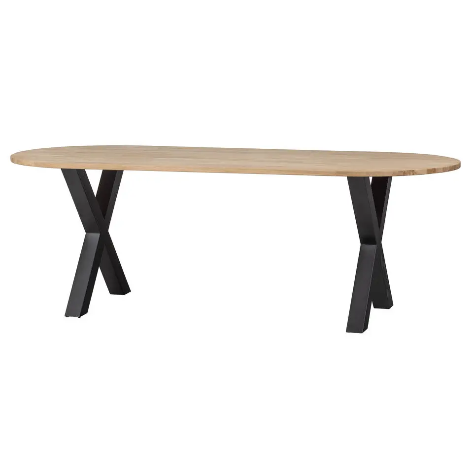 WOOOD Tablo Tafel Ovaal met Alkmaar Poot - Eiken/Metaal - 75x220x90