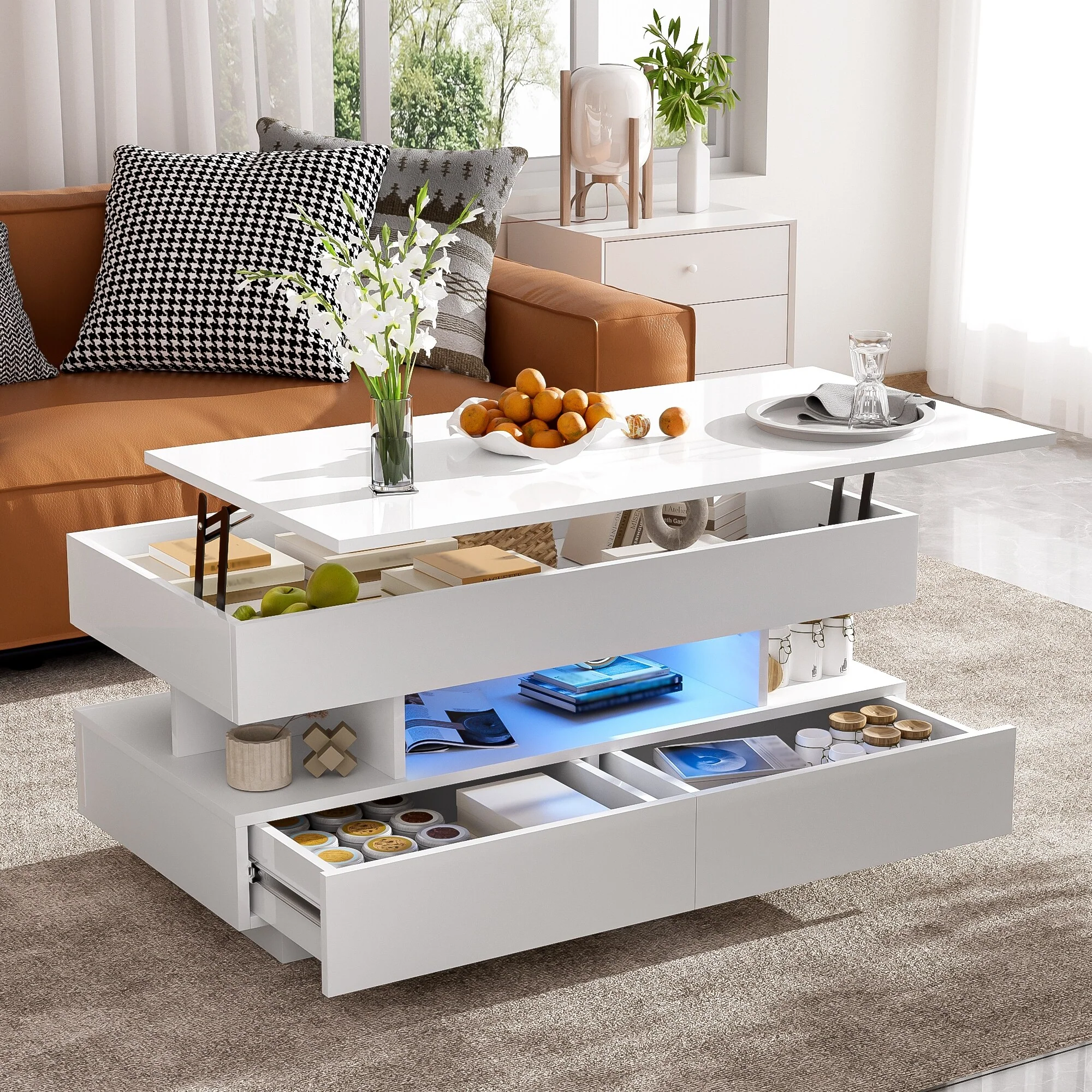 39x19'' Lift-Top Coffee Table with 2 Drawers for Living Room