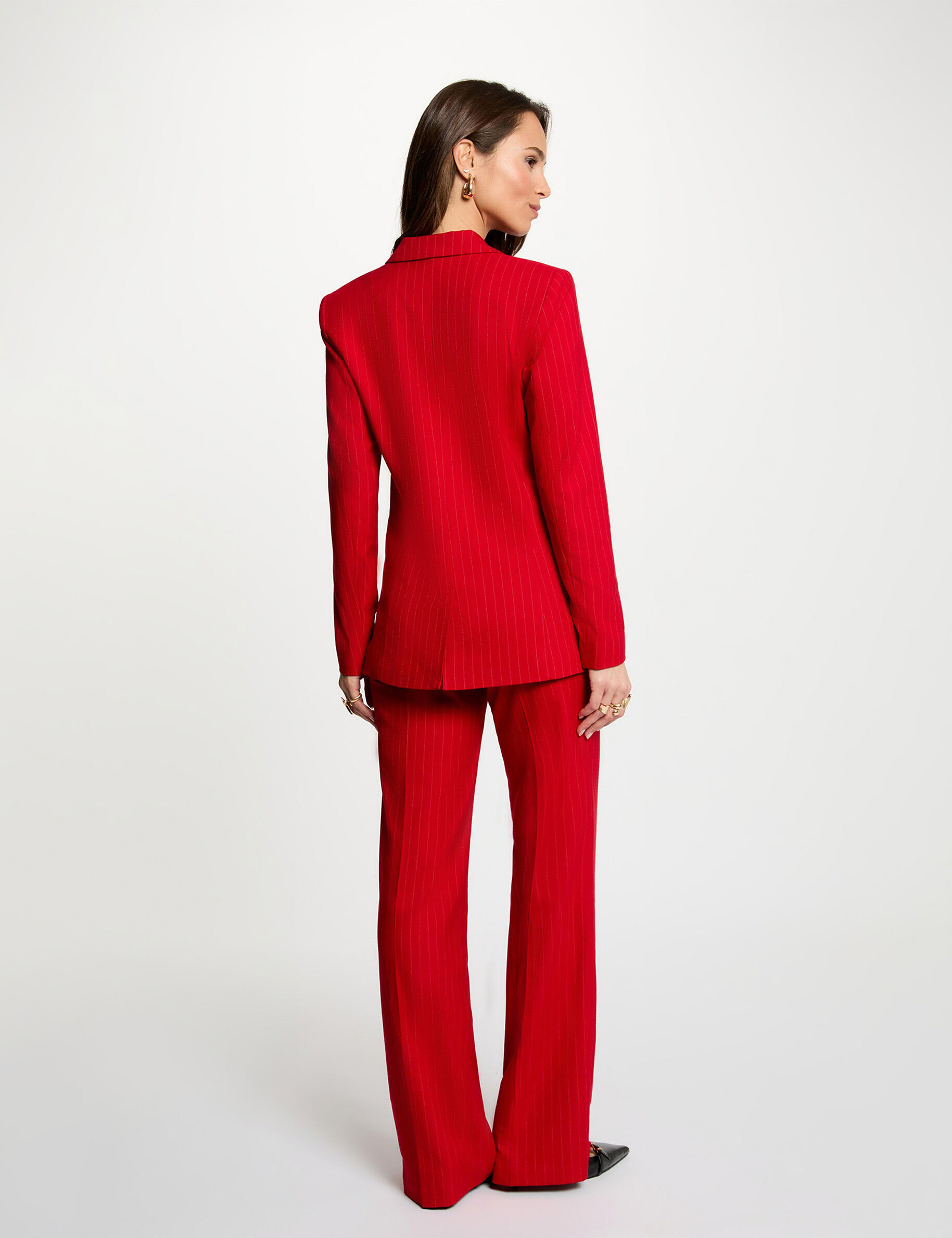 High-Waisted Straight Trousers Red Women