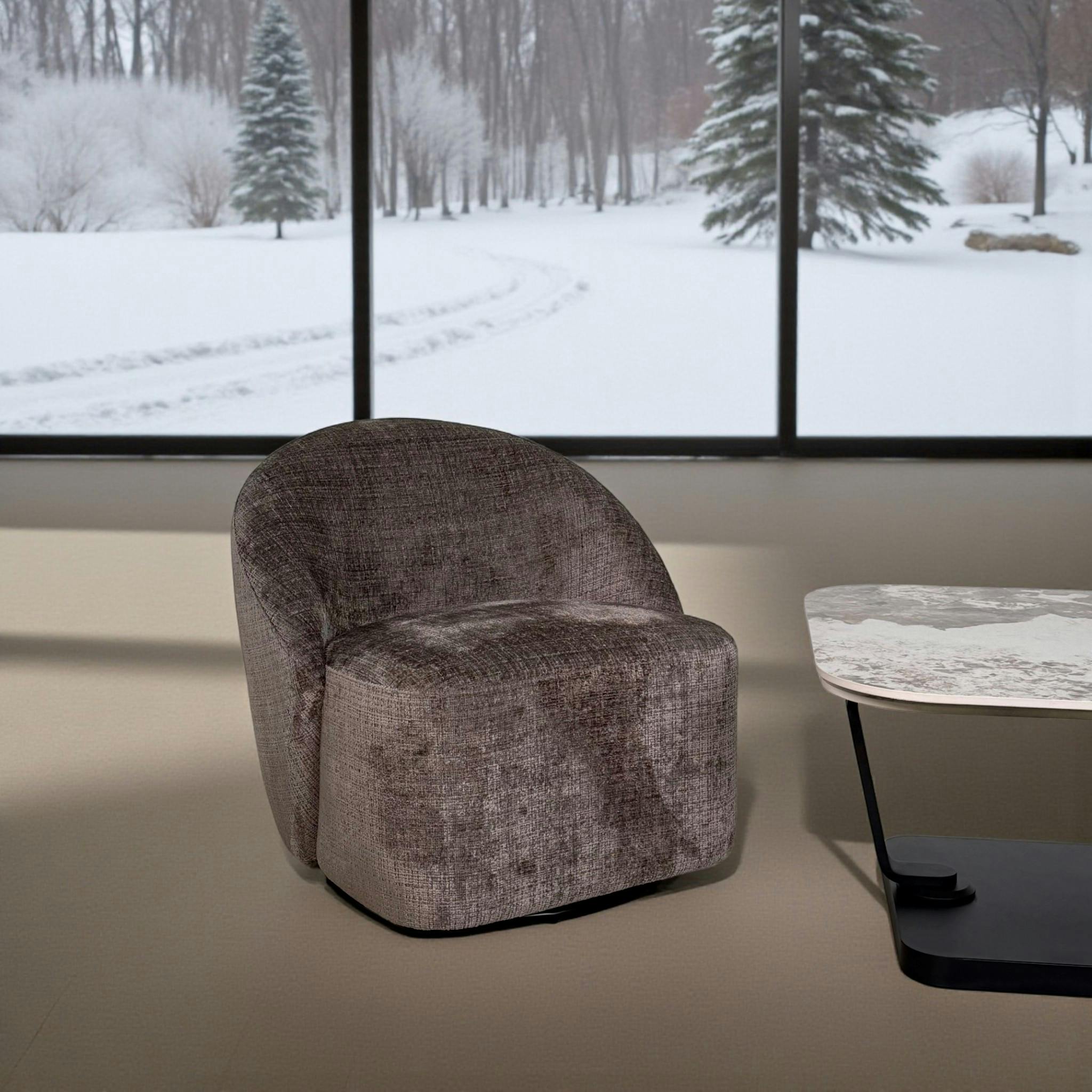 Fauteuil pivotant gris cendre dossier rond tissu texturé IENA