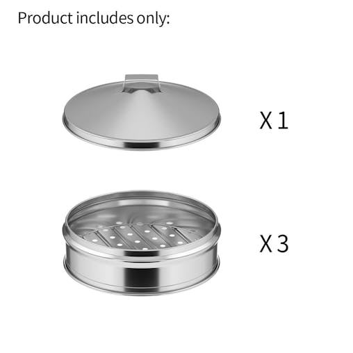 SOGA 2X Stainless Steel 3 Tier Steamer with Lid Basket Pot 25cm