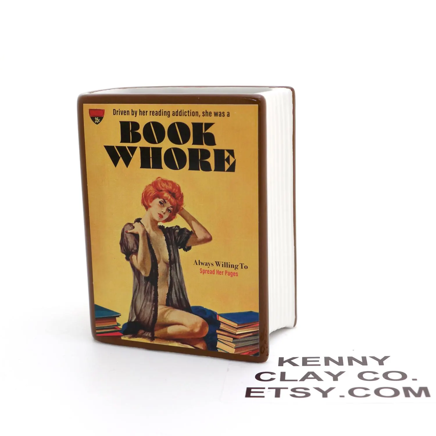Book vase, Book Whore, vintage pulp novel, pencil holder, planter, gift for reader,