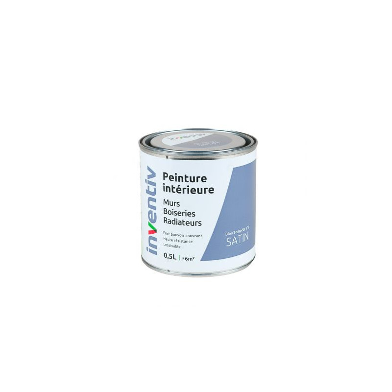 Peinture pour mur boiserie radiateur Bleu Tempête n°3 satiné 0,5 L INVENTIV