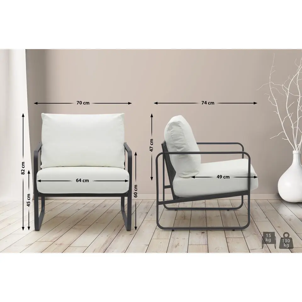 CLP Lounger Manea zwart Frame - Kunstleer - wit