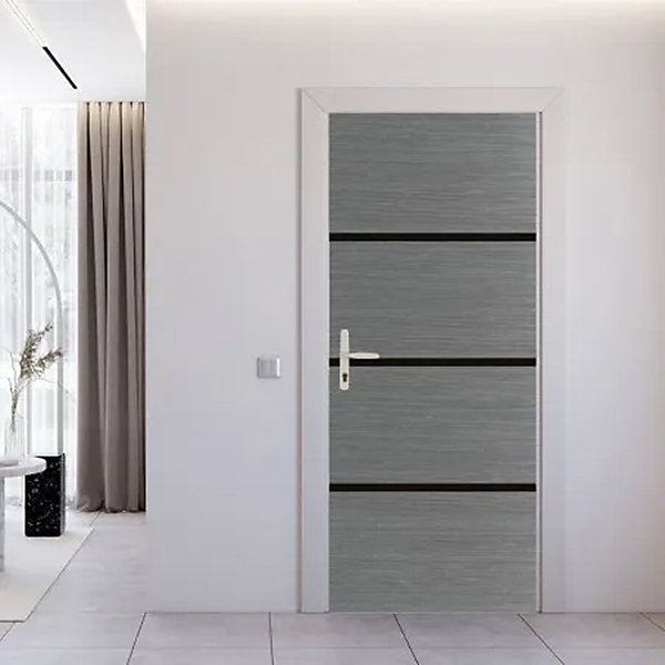 Kit RENO'PORTE non encollé 100% 85 x 50 cm gris agate et profilés noirs rénovation porte