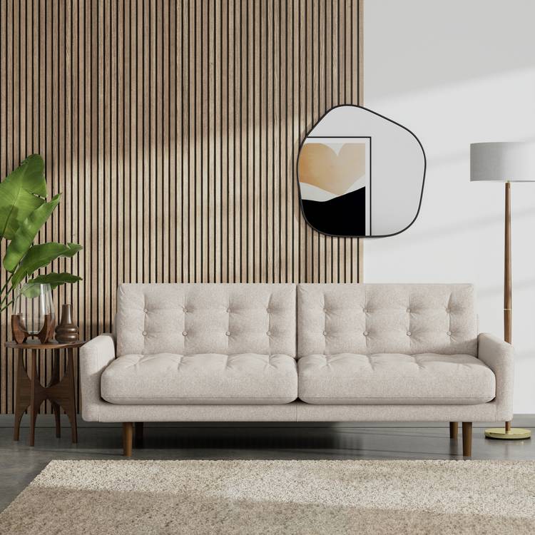 Habitat Fenner Fabric 3 Seater Sofa - Natural - Dark Leg