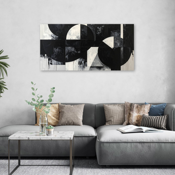 Obraz do salonu biura, Geometryczna abstrakcja czarno biały 80x40