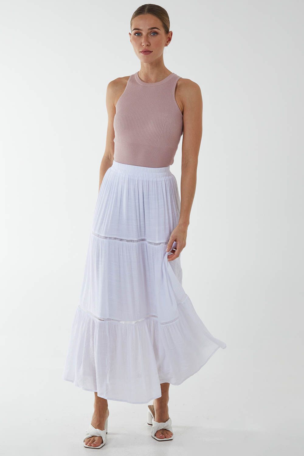 Blue Vanilla Ladder Trim Midi Skirt