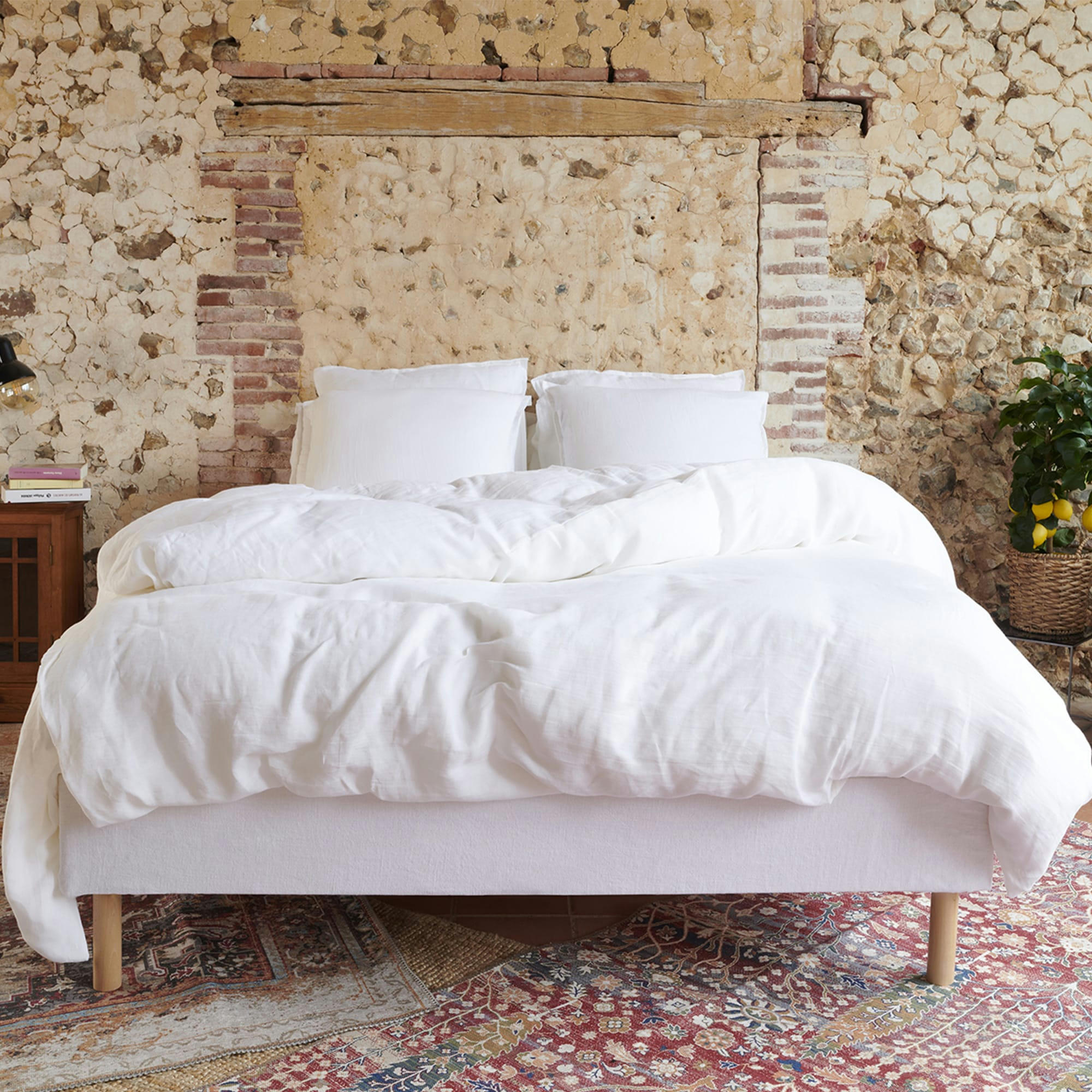 PARURE LIN - Housse de couette en lin blanc 240x220cm  + 2 taies  blanc 50x70cm