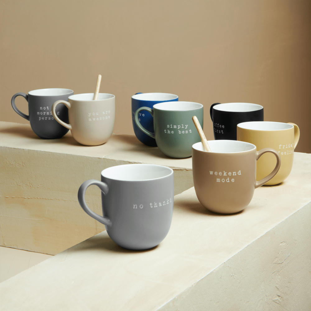 - Mug 350ml no thanks céramique gris clair