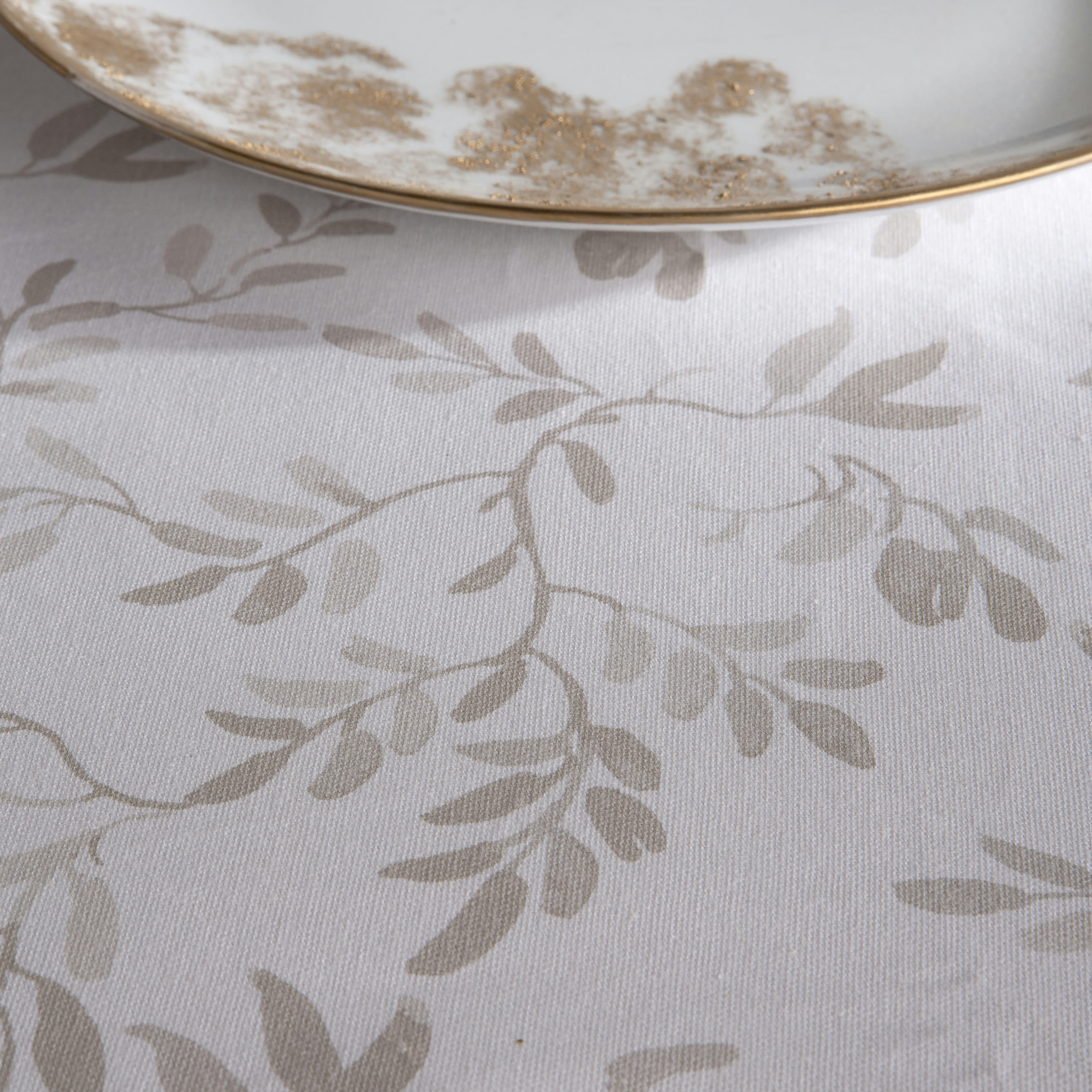 TANIA NATURAL - Nappe en coton biologique antitâche imprimée blanc 140x300 cm