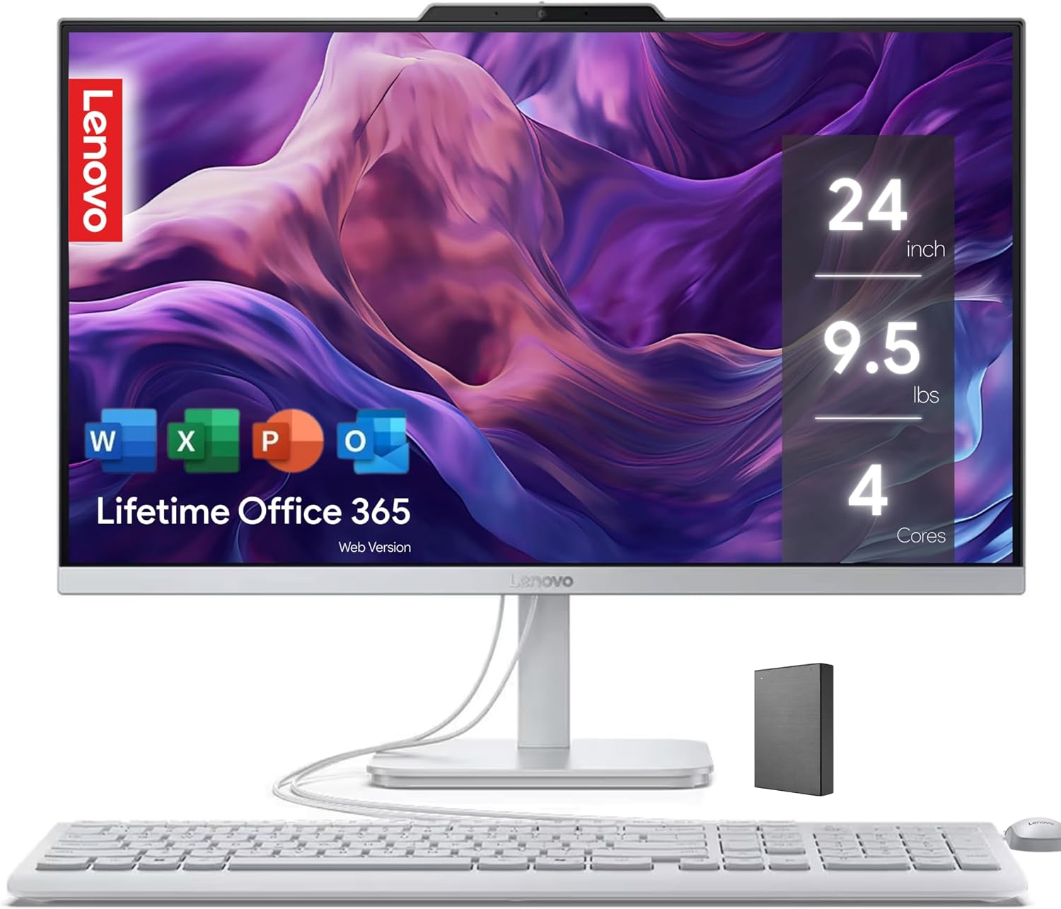 Lenovo IdeaCentre Everyday Tasks 24 Full HD All-in-One Desktop Computer • Office 365 for The Web • Intel 4-Cores • 256GB SSD • 8GB RAM • KB and Mouse • Windows 11