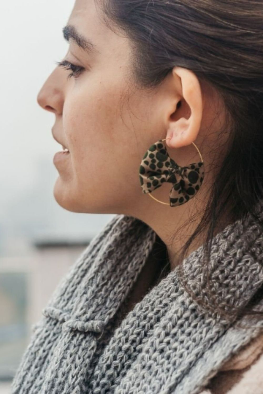 The Colourful Aura Large 30mm Printed Fabric Bow Hoop Earrings