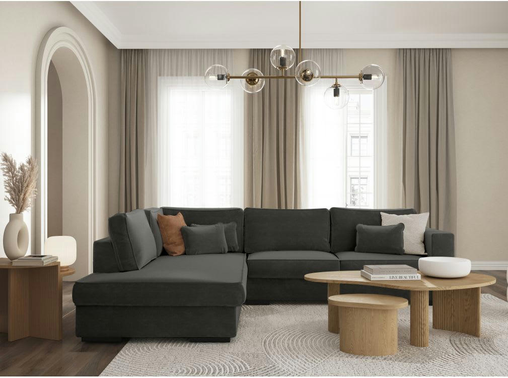 BELAGA - Canapé d'angle BELAMI 4 places en tissu - Angle Gauche,  Gris foncé