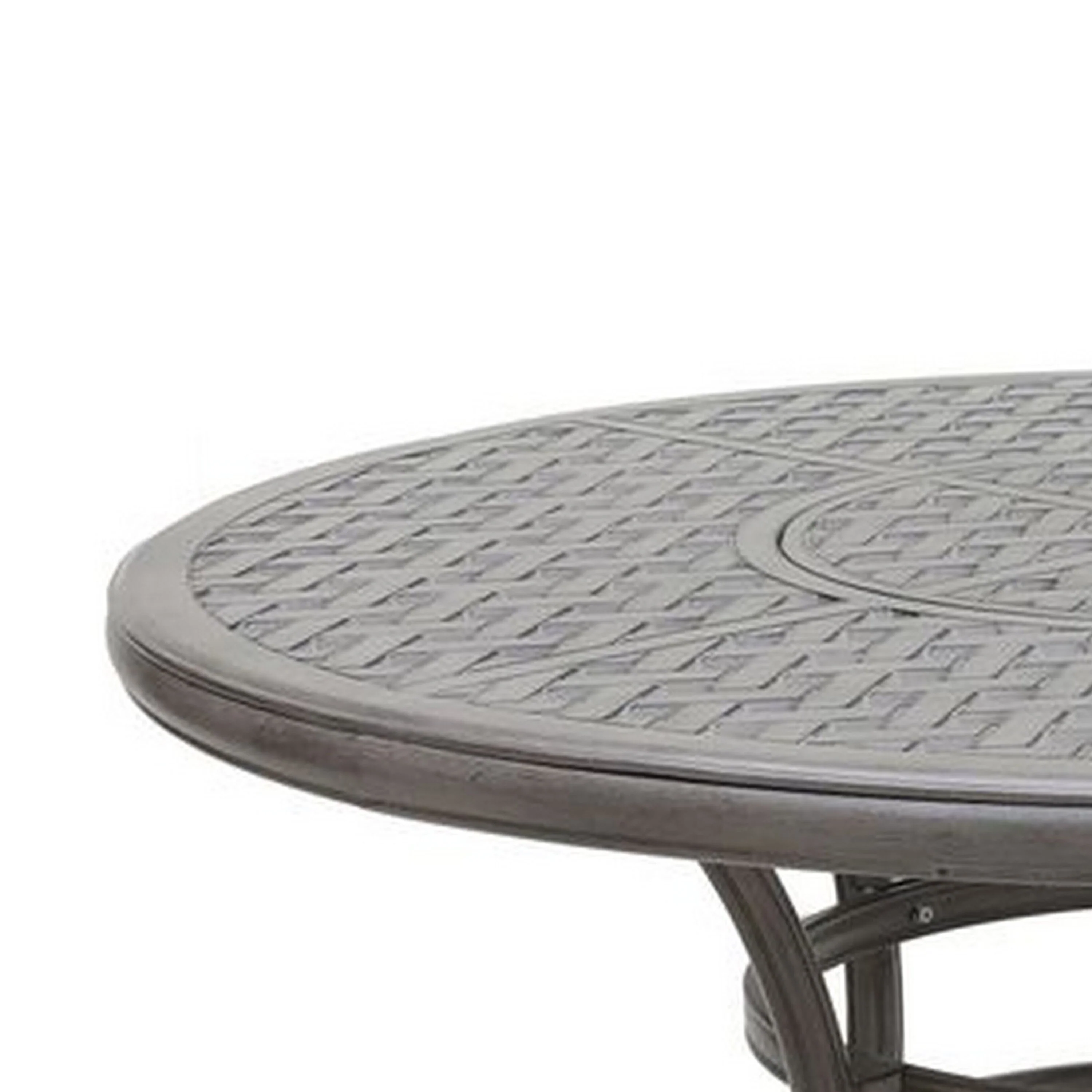 Mace Outdoor Patio Dining Table, 52 Inch Round Lattice Top, Aluminum, Gray