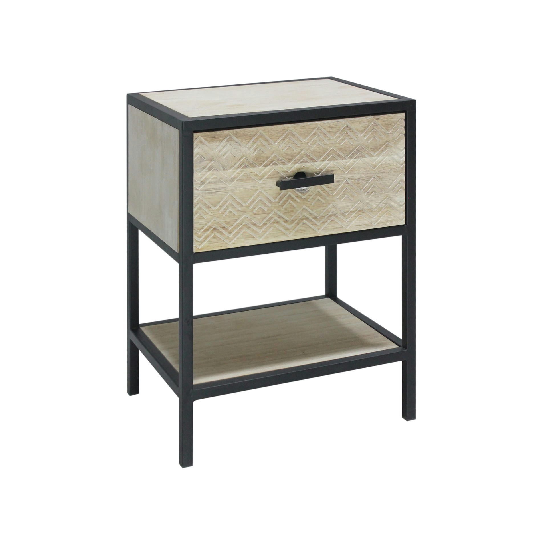 - Table de chevet sculpté avec 1 tiroir en bois métal beige et noir