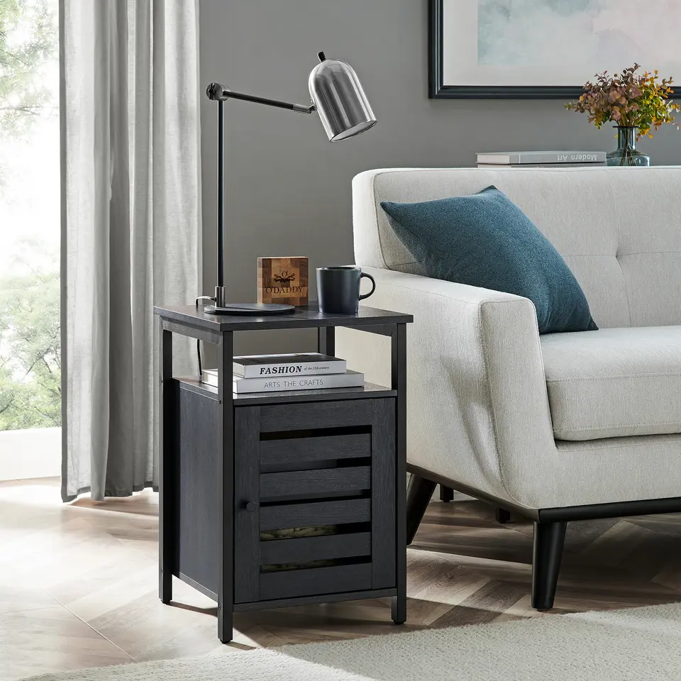 O'DADDY Industrieel Nachtkastje met Deur en Planken - Zwart/Donkergrijs