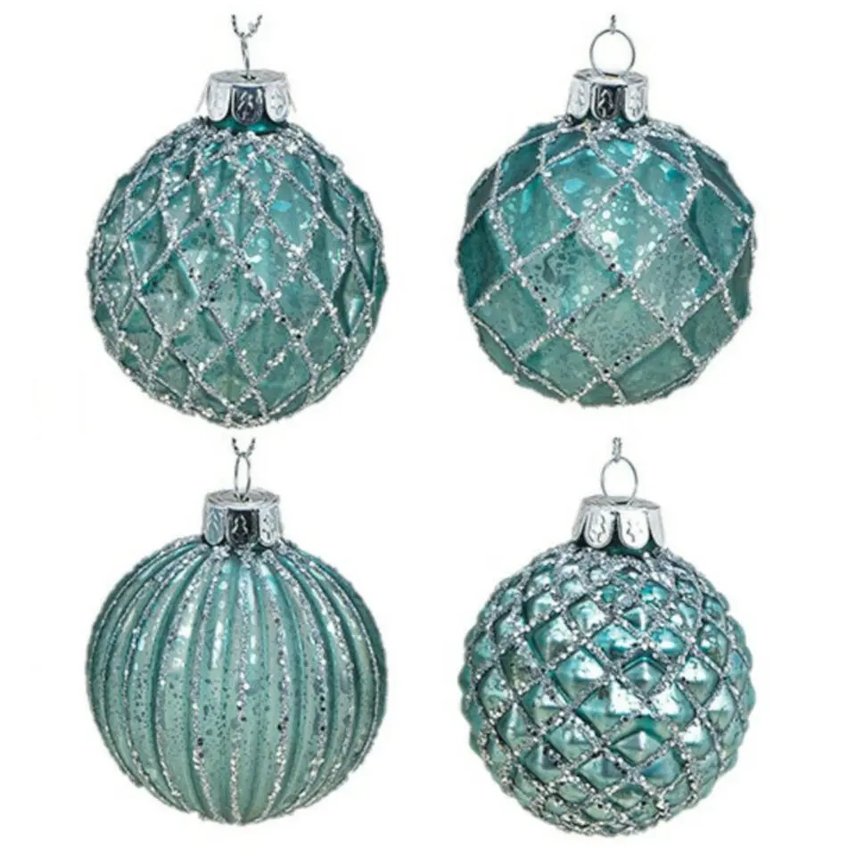 Wurm Kerstballen - 12x st - glazen - turquoise blauw - 6 cm